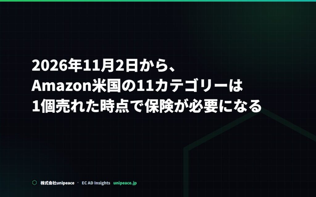 2026年11月2日から、Amazon米国の11カテゴリーは1個売れた時点で保険が必要になる