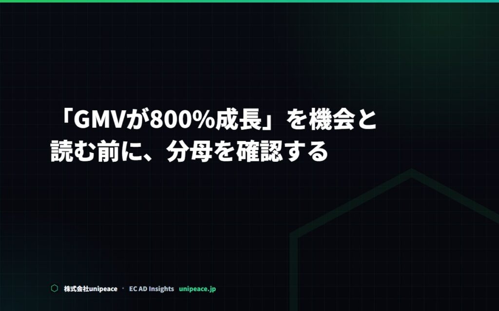 「GMVが800%成長」を機会と読む前に、分母を確認する