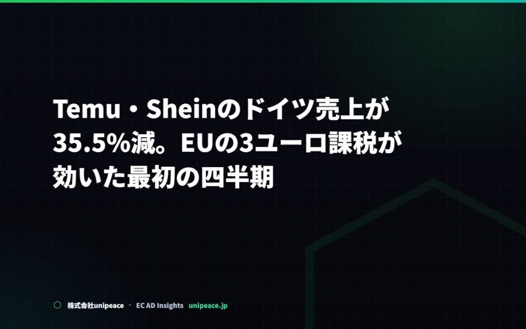 Temu・Sheinのドイツ売上が35.5%減。EUの3ユーロ課税が効いた最初の四半期