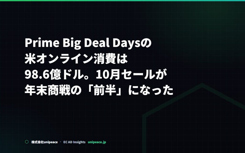 Prime Big Deal Days、米消費は98.6億ドル。10月セールが年末商戦の前半に