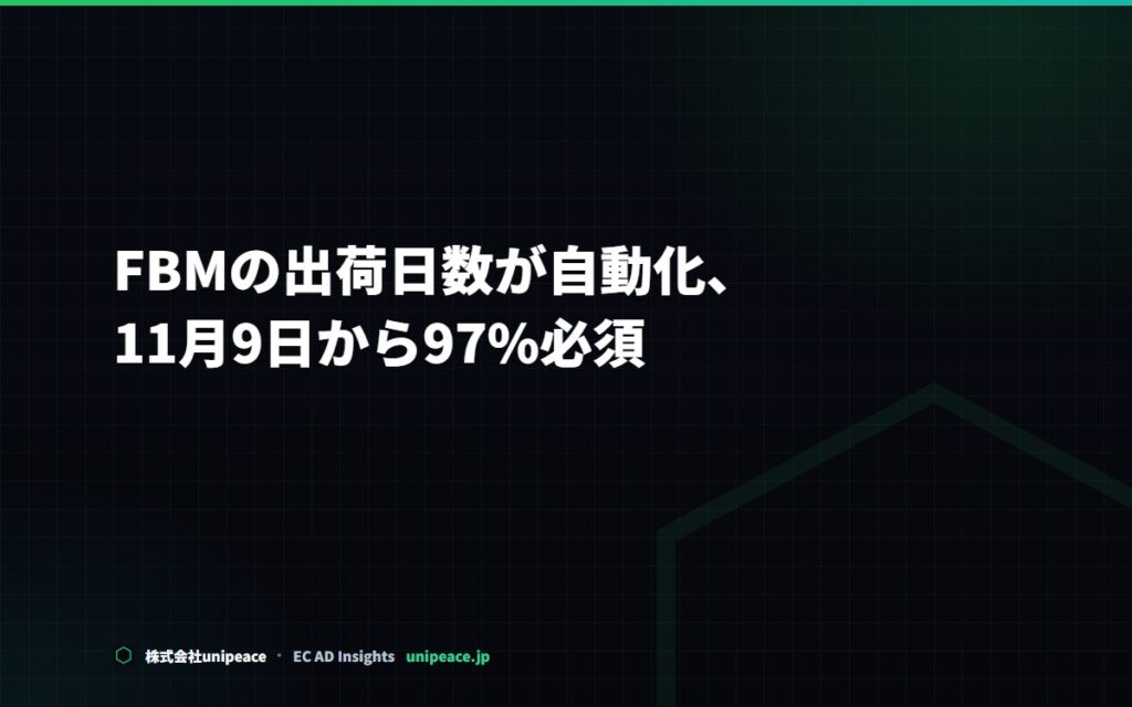 Amazon.co.jpのFBM、発送日数が自動化。11月9日から97%必須